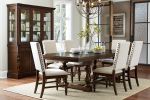 Dark Oak Finish Wooden Dining Chairs Set of 2 Cream Upholstered Back Seat Nailhead Trim Modern Dining Furniture