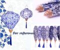 Chinese Style Cloth Lantern Traditional blue-and-white Porcelain Pattern Hanging Decorative Lampshade 14"