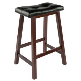 Wood Mona Cushion Saddle Seat Counter Stool, Black & Walnut