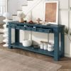 TREXM Console Table/Sofa Table with Storage Drawers and Bottom Shelf for Entryway Hallway(Dark Blue)